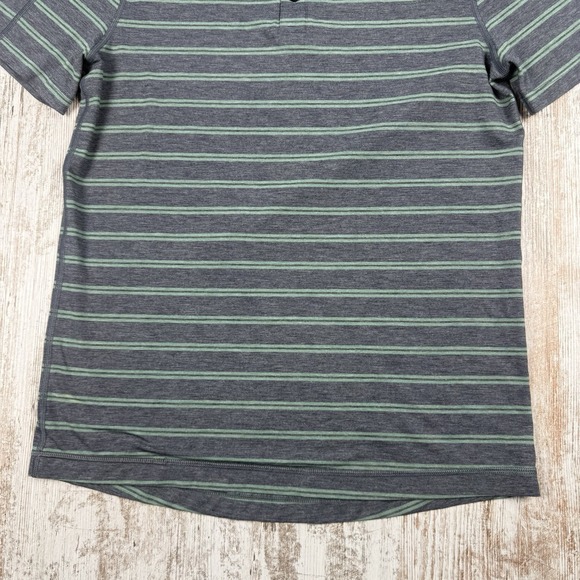 Lululemon Propel Luxtreme Polo Shirt Mens Sz M Wicking Green Gray Striped - Picture 6 of 11